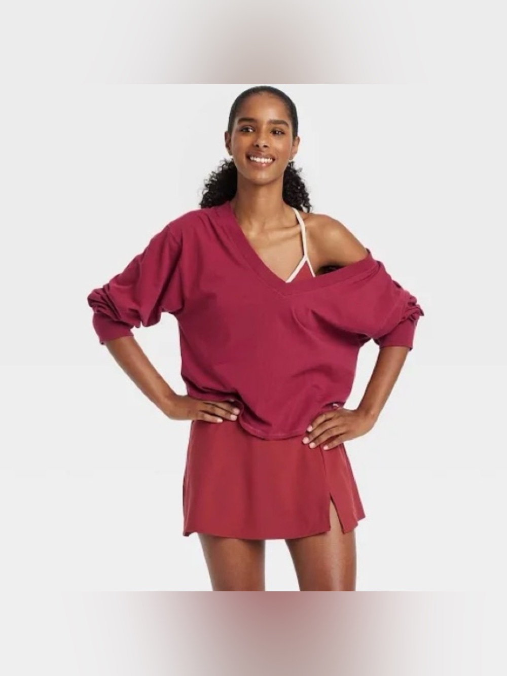 NWT JOY LAB Cropped Fit Long Sleeve Shirt - Boxy Fit CranberryBurgundy Sz XXL ✨